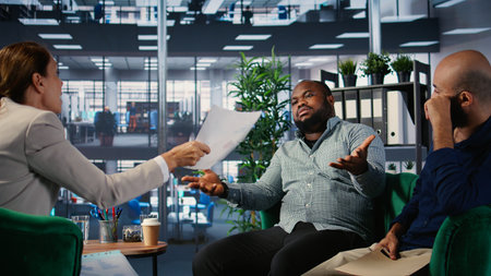Screaming and misunderstanding in a corporate meeting between experts, involving empowered leaders...