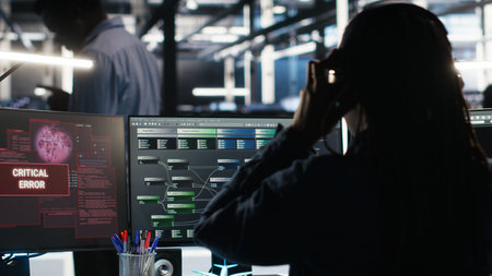 Data center programmer seeing critical error message while using node tree software to analyze...