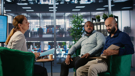 Multicultural leaders showcasing professional teamwork and planning, office life with emphasis on...