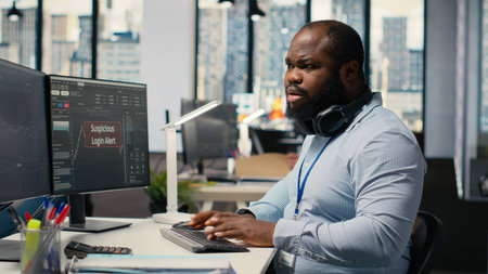 Prop firm day trader panicked by suspicious login attempt warning on trading software interface....