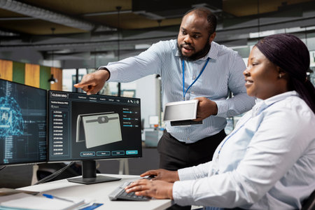 Researchers in office using artificial intelligence to build solar powered prototype to meet...