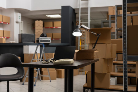 Industrial storehouse with in house logistics and products, space used for hand packing goods to...