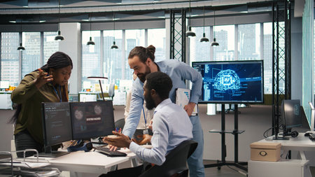 Programmer requests help from team leader to fix hacking attempt on corporate network. IT employee...