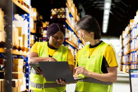 Warehouse team manages e-commerce orders packing, check inventory levels and prepare shipments for...
