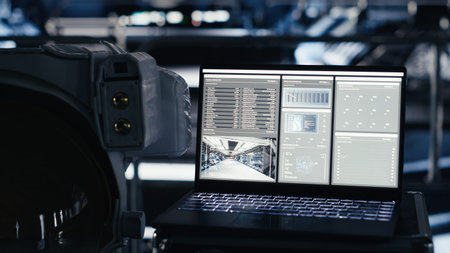 Laptop in starship showing thermal stability and core performance metrics during orbital flight to...
