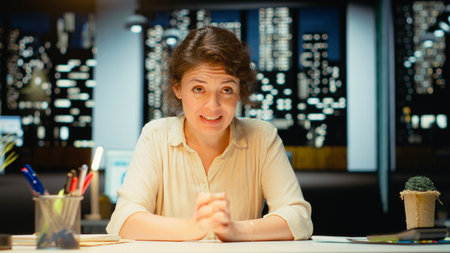POV of entrepreneur greeting people on video call conference at desk, attentiveness and...