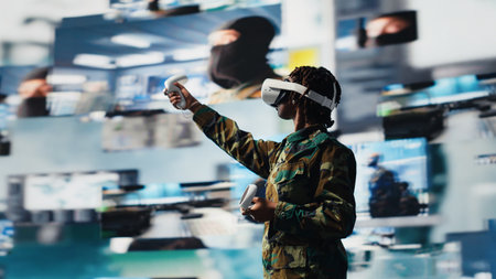 Air defense commander using radar systems and virtual reality tech to detect incoming ballistic...