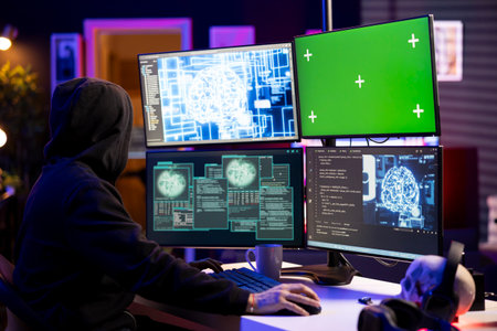 Rogue programmer uses AI on isolated screen PC to develop malware undetectable by antivirus. Hooded...