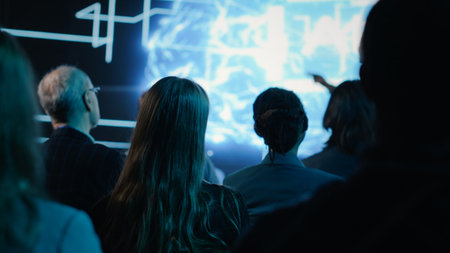 Black female speaker hosts artificial intelligence presentation with data science and AI brain...