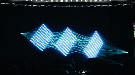 Empty conference hall prepared for LLM artificial intelligence suggestions for a team meeting, AI...