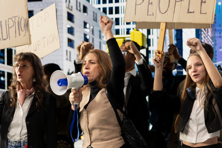 Activists taking part in a political protest near parliament building, raising awareness against...