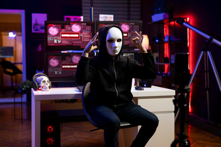 Hacker claiming involvement in global government hack filming video in underground lair. Rogue...