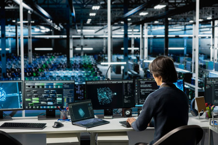 Data center computer scientist running simulations for AI driven forecasting, tracking performance....