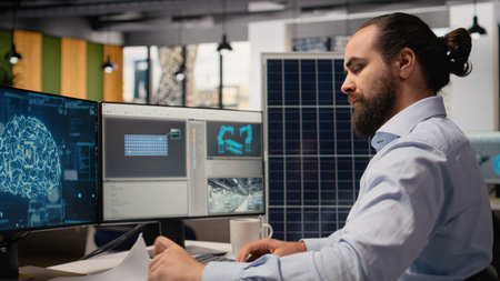 RD department researcher using machine learning tech to study solar green energy systems. Engineer...