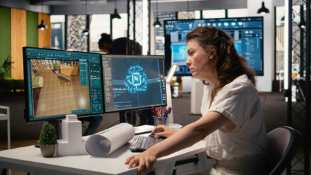 Real estate analyst uses artificial intelligence for blueprint design and project development,...