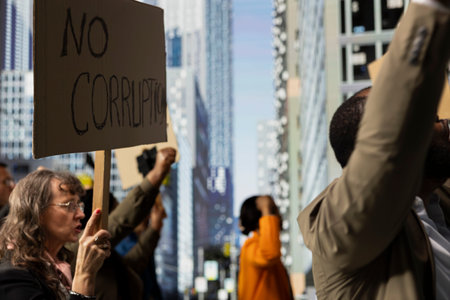 Public demonstration shows people united in activism against corruption, law misconduct and...