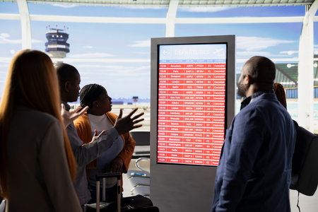 All flights cancellation, unhappy passengers, red alerts on board screen, flights grounded due to...