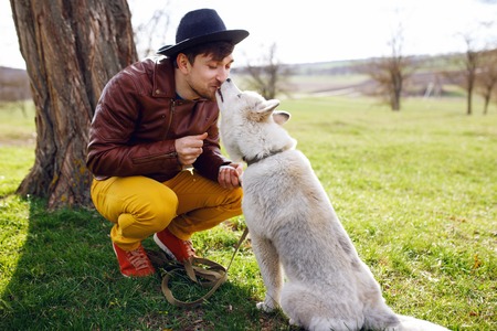 Image of a husky dog and best friend concept.の写真素材