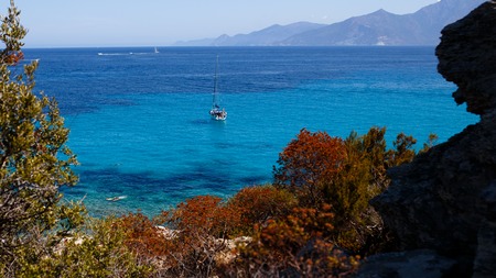 Seascape of Corsica, France, mountains horizon background. Horizontal viewの写真素材