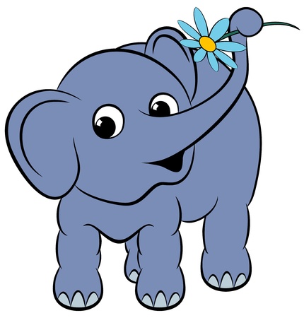 Cartoon funny elephant with a flowerのイラスト素材
