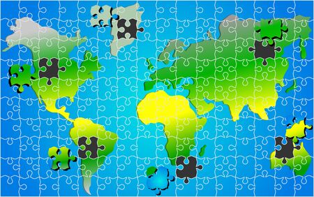 Global world map puzzle jigsaw background vector のイラスト素材