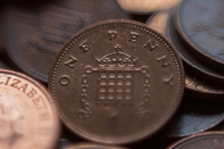 Pile of British 1 pence coins