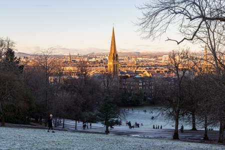 View of the Glasgow cityscape from Queen's park, UKの写真素材