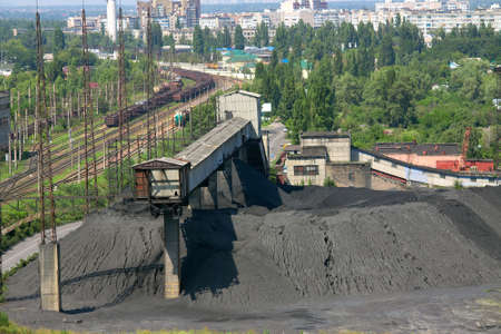 Coal mine and railway cars waiting to be loadedのeditorial素材