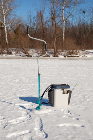 Fishing accessories for freshwater ice fishingの写真素材