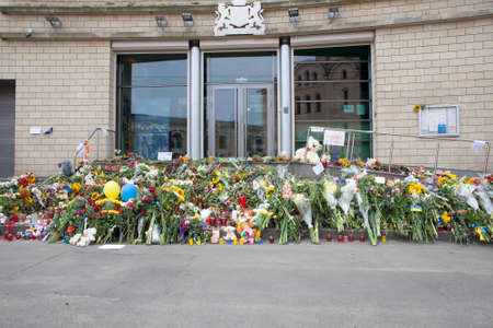 Kiev, Ukraine - July 18, 2014. People brought flower and toys to the embassy of the Netherlands...