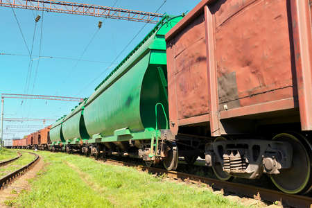Cargo train on the freight railway stationの写真素材