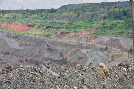 Iron ore opencast mining - close up view of the pit from the top