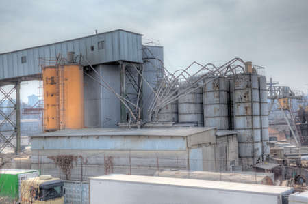 Cement factory production site and storage yardの写真素材