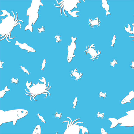 Simple seamless vector background pattern with fish and crabsのイラスト素材
