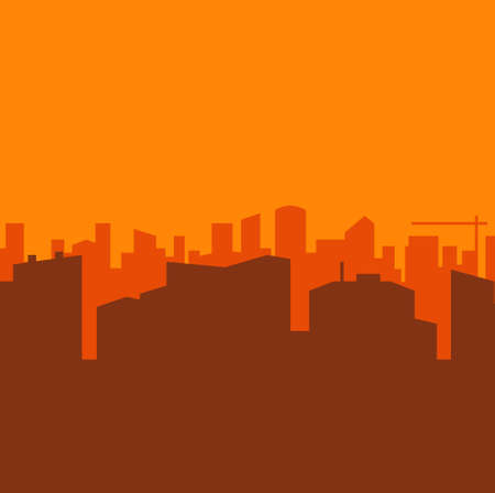 Simple flat design of a city skyline on sunset - easily editable vector with no gradients or meshesのイラスト素材