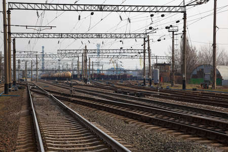 Railway cargo junction station on a cloudy day