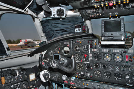 Kiev, Ukraine - July 7, 2012: Classic plane cockpit instrument panelのeditorial素材