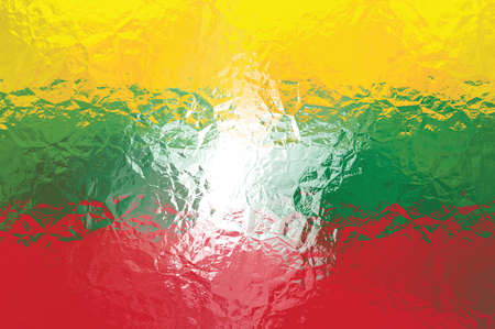 Myanmar flag - triangular polygonal pattern of crumpled shiny metal surfaceの写真素材