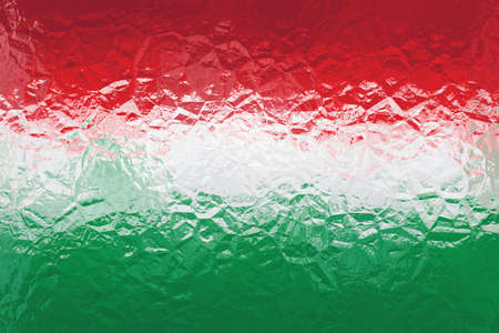 Hungarian flag - triangular polygonal pattern of crumpled shiny metal surfaceの写真素材