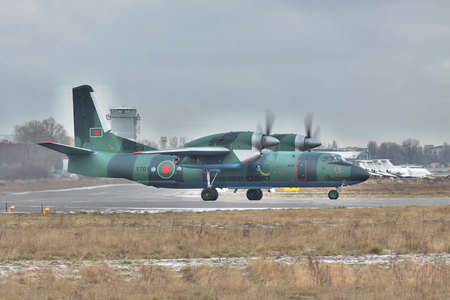 Kiev, Ukraine - December 24, 2011: Bangladesh Air Force cargo plane An-32 taxiing to take offのeditorial素材