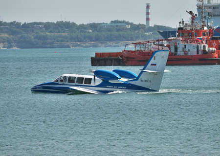 Gelendzhik, Russia - September 8, 2010: Beriev Be-103 sea plane on water surface in the port