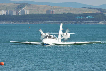 Gelendzhik, Russia - September 8, 2010: Beriev Be-103 sea plane on water surface in the portのeditorial素材