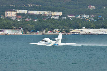 Gelendzhik, Russia - September 8, 2010: Beriev Be-103 sea plane on water surface in the portのeditorial素材