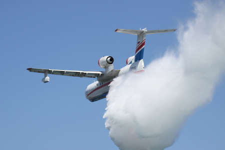 Gelendzhik, Russia - September 9, 2010: Beriev Be200 multipurpose amphibian plane showing its...