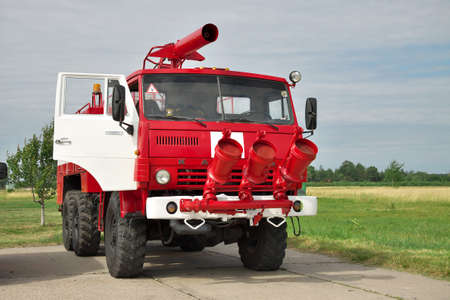 Kiev Region, Ukraine - June 19, 2010: Fire truck on service at the airfieldのeditorial素材