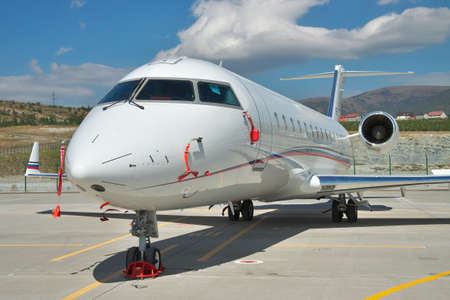 Gelendzhik, Russia - September 10, 2010: Bombardier Canadair CRJ 200 regional passenger jet plane at the airport in sunmmerのeditorial素材