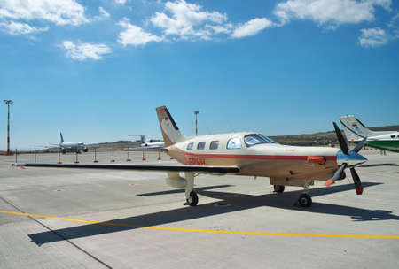 Gelendzhik, Russia - September 10, 2010: Piper PA-46 Malibu light turboprop passenger plane on the apron in the airportのeditorial素材