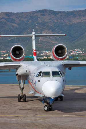 Gelendzhik, Russia - September 8, 2010: Beriev Be-200 amphibian cargo and firefighter plane is taxiing along the apronのeditorial素材