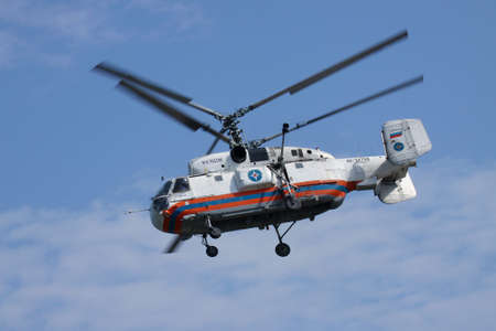 Gelendzhik, Russia - September 9, 2010: Kamov Ka-32 rescue helicopter in flight on a sunny dayのeditorial素材
