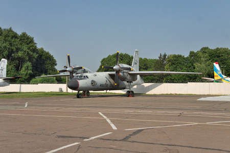Kiev, Ukraine - July 7, 2012: Indian Air Force Antonov An-32RE cargo plane during the test flight...